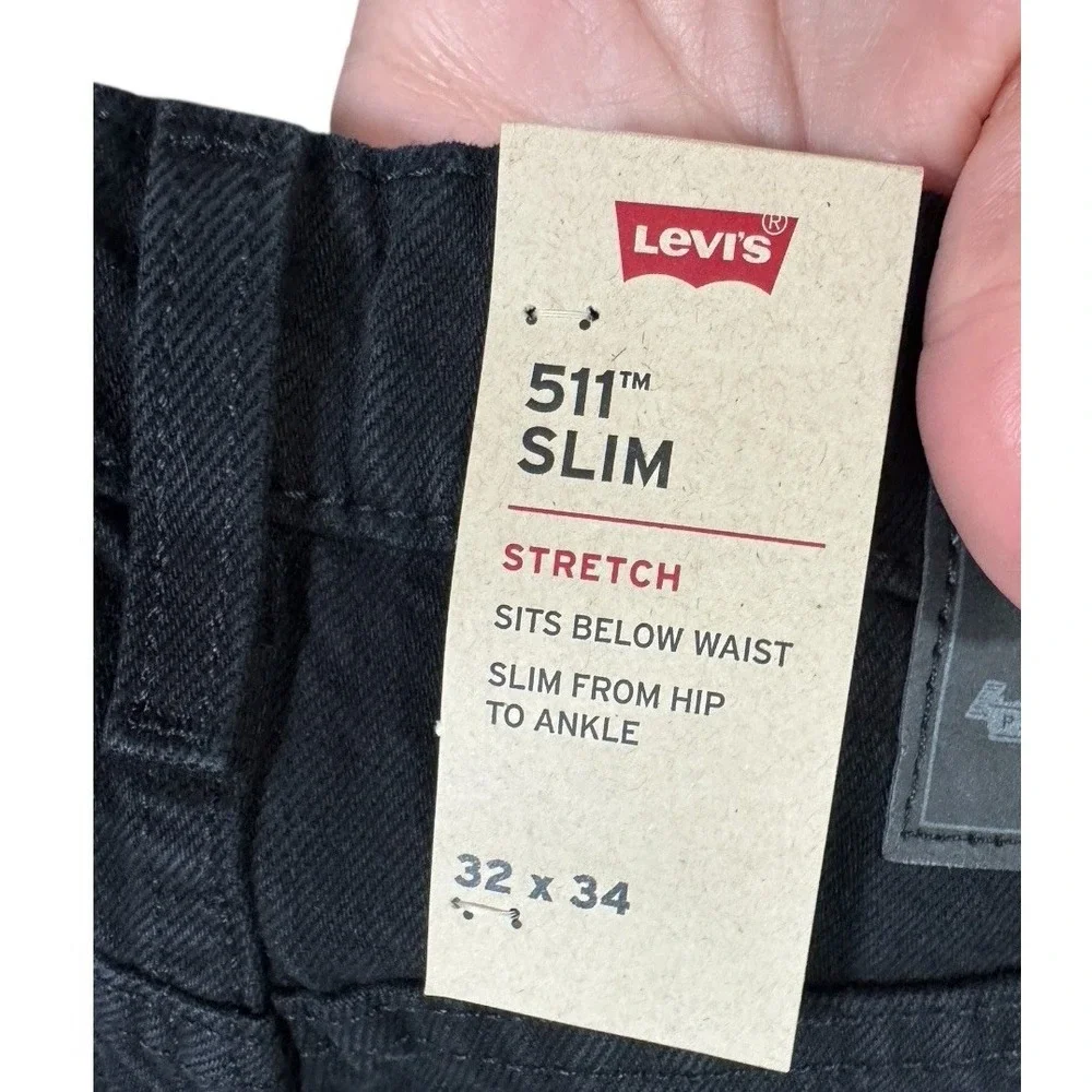 Levi's Levis Men 511 Slim Distressed Black Denim Stretch Jeans Mens Size 32 X 34